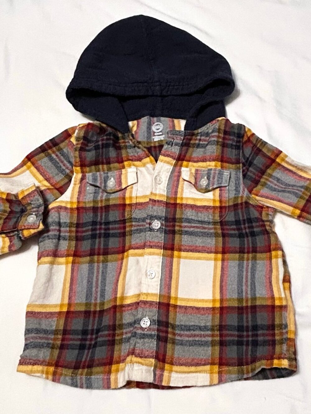 5T Wonder Nation Yellow Red Blue Plaid Hooded Button Up Flannel Shirt Excellent